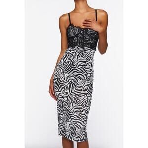 Forever 21 Zebra Stripe Print Lace Bustier Sleeveless Midi Cami Dress Size L